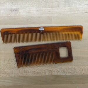 Vintage Comb Goody USA Faux Tortoise Shell Brown Hair Styling Hong Kong Lot X 2